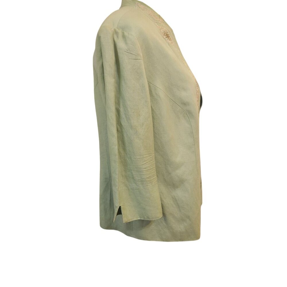 Beautiful Lime Green Jessica Howard Woman Embroidered Linen Blend Jacket Size 16 - Picture 7 of 14